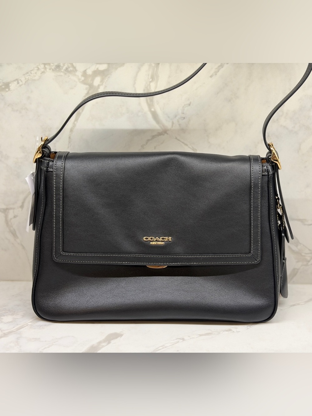 Coach Large Etta Black Leather Shoulder Bag